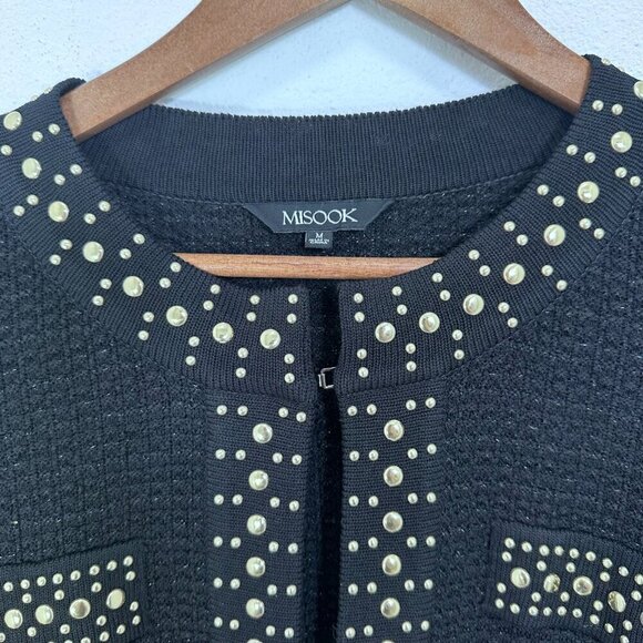 Misook Black and Gold Stud-Trim Knit Jacket Contemporary Longline Old Money Med - Picture 6 of 7